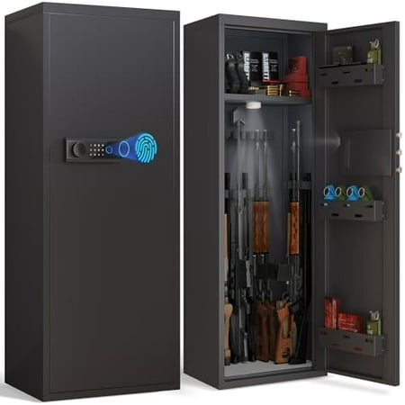 10-14 Gun Safe for Shotguns Large Unassembled Fingerprint Gun Safe for Home Rifle and Pistols with Dual Alarm and Mute Mode Long Gun Cabinet with Touchscreen Pad Removable Shelves