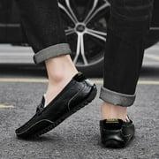 Winter Men's Casual Loafers Slip On Outdoor Fuzzy Furry Loafers Leather Warm Comfortable Shoes Male Driving Shoes Moccasins Classic Penny Loafer Flats Boat Shoes