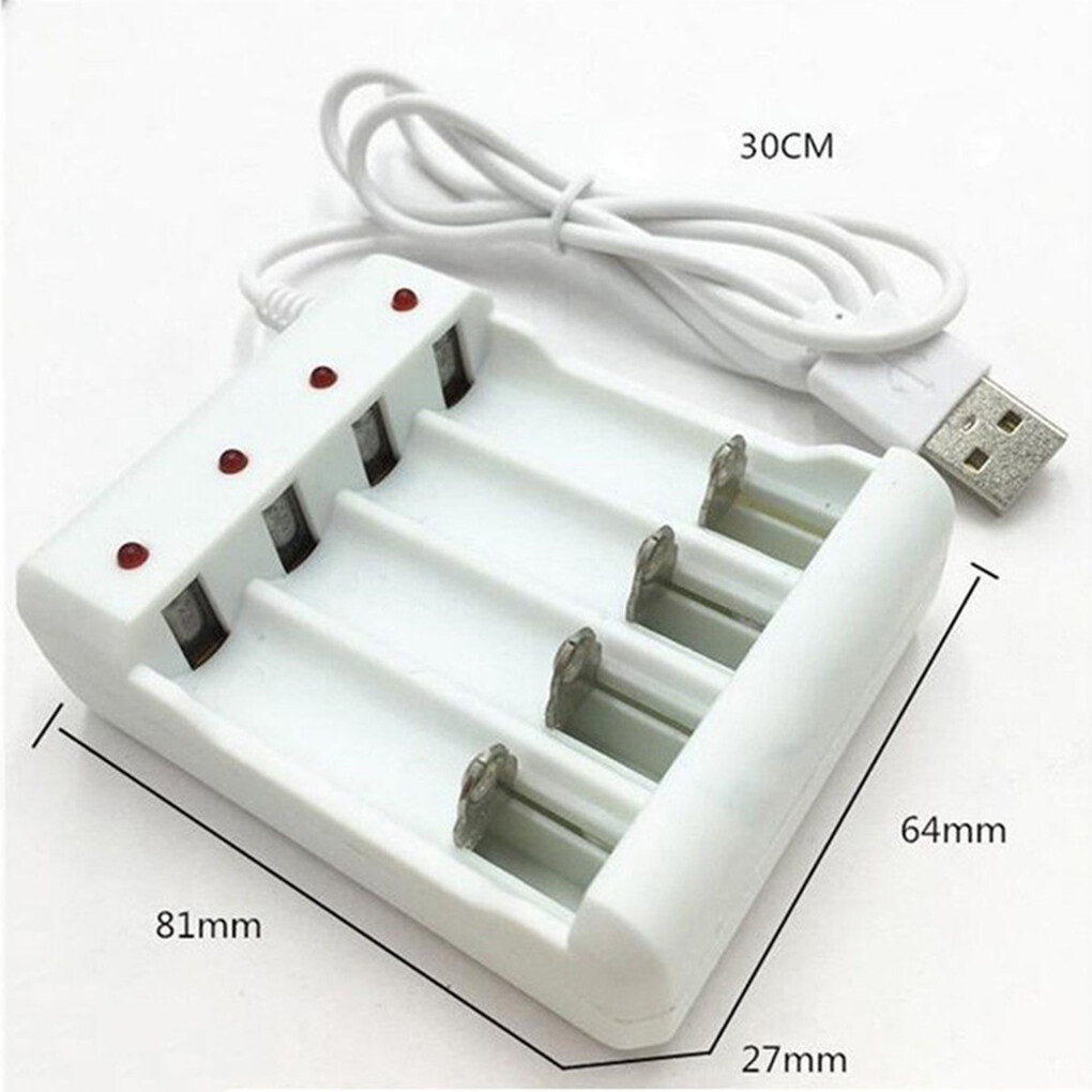 Elenxs Battery Charger USB 4 Slots AAA AA Rechargeable Battery Charging Station with Short Circuit Protection
