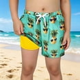 thumbnail image 2 of Rggeeun Baby Boys Swimsuit Set Cute Fruit Pattern Elastic Waist with Adjustable Tie Double Layer Wide Leg Knee Length Swim Trunks for Summer Holiday Beach Adorable Beachwear,Green,13-14 Years, 2 of 4