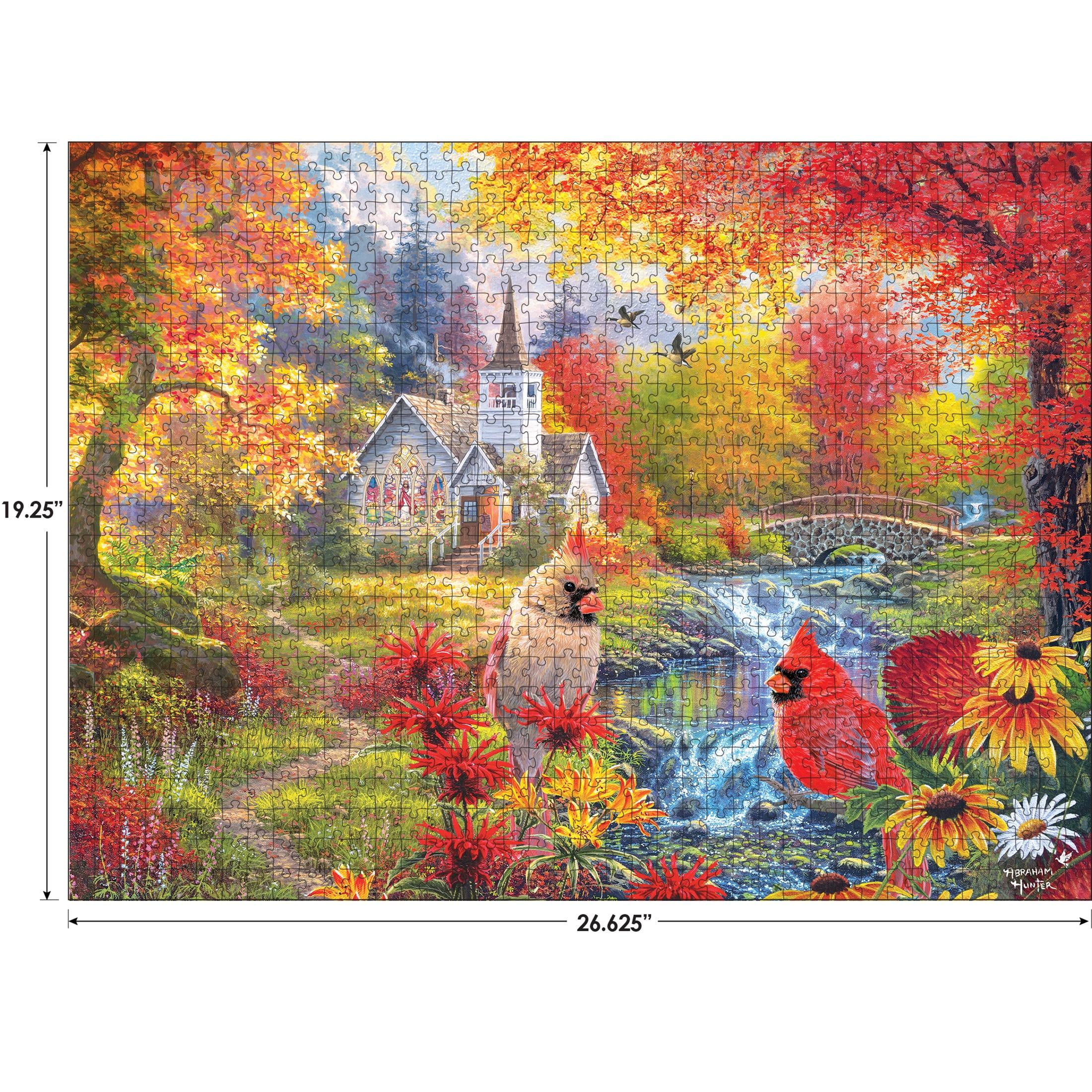 RoseArt Abraham Hunter 1000-Piece Secluded Church In Fall Cork Adult Interlocking Jigsaw Puzzle