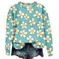 thumbnail image 5 of ClodeEU Women's Floral Print Long Sleeve Sweatshirts ,Casual Crew Neck Loose Going Out Pullover Tops Light Blue,Womens Plus S, 5 of 6