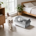 thumbnail image 5 of Guodhu Extra Large Stainless Steel Cat Litter Box, Semi Enclosed High Wall Deep Litter Pan for Large Cats, Odor Control Kitty Box with Scoop(Gray), 5 of 6
