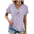 thumbnail image 2 of QUINDOS Women's T Shirts Clearance Under $5 Purple Summer Short Sleeve Tops for Women 2024 Floral V-neck Cool Tops, 2 of 5
