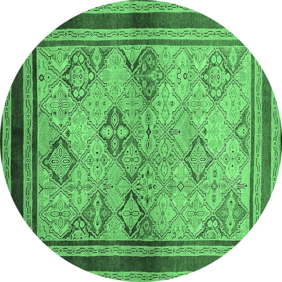 Ahgly Company Indoor Round Oriental Emerald Green Traditional Area Rugs, 6' Round