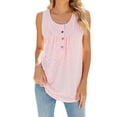 thumbnail image 1 of Dealovy Tank Tops for Women Crew Neck Buttons Ruched Summer Tunics Loose Solid Sleeveless Plain Blouses, 1 of 5