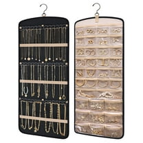 Hanging Jewelry Organizer Necklace Holder Anti-tangle Earrings Rings Hanger with 20 Jewelry Bags Travel Storage Roll with Pockets Hang on Closet, Wall, Door,1 Piece, Large, Black