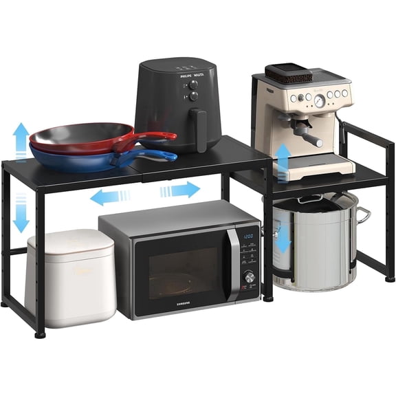 X-COSRACK Expandable Metal Storage Shelf, 33.1"-44.3" Adjustable Heavy Duty Shelving Unit, 150 LBS Capacity Flat Organizer Rack for Kitchen Counter, Cabinet, Pantry & Garage, Black