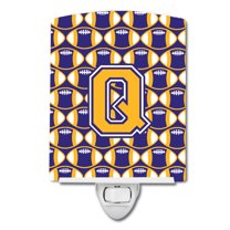 Letter Q Football Purple and Gold Ceramic Night Light
