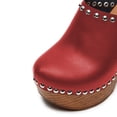 thumbnail image 4 of YDN Women Chunky Platform Round Toe Clogs Mules Rivets Studs Slip On Cork High Heels Slides Sandals Dressy Prom Daily Shoes Size 6.5 Red, 4 of 4