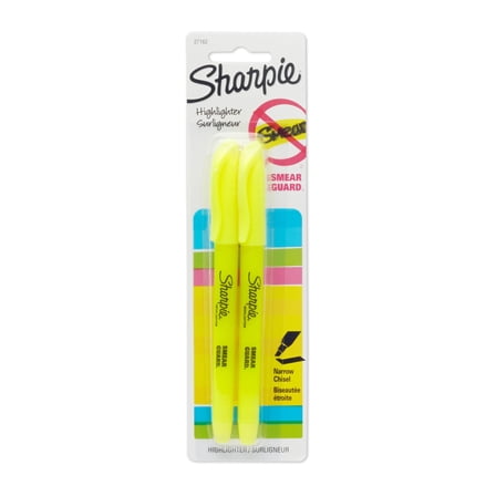 Sharpie Accent Pocket-Style Highlighters, 2 Fluorescent Yellow Highlighters 27162PP