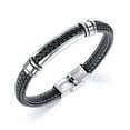 thumbnail image 1 of Pulsera de cuero negro JAMW hebilla ajustable acero inoxidable plateado hombre, 1 of 5