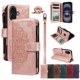 thumbnail image 1 of For iPhone 16 Plus Wallet Case, 9 Card Slots RFID Blocking Crossbody Leather Cover, Zipper Pocket, Detachable Wrist & Shoulder Strap, Magnetic Shockproof Protective Phone Case for Women,Pink, 1 of 11