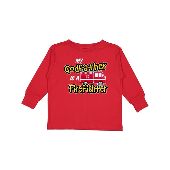 Inktastic My Godfather is a Firefighter with Fire Truck Boys or Girls Long Sleeve Toddler T-Shirt