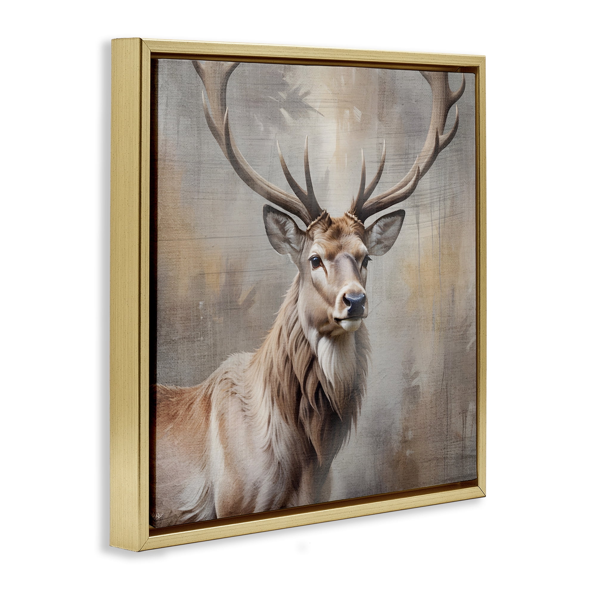 Stupell Industries Rustic Stag with Majestic Glance Gold Framed Floater Canvas Wall Art, design by Susan Arnot