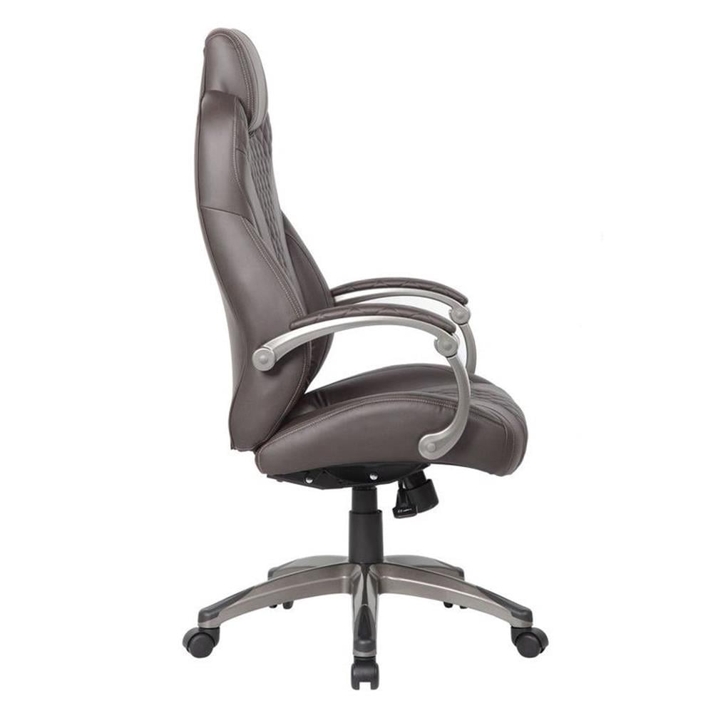 Boss Office Products Executive Hinged Arm Chair with Casters, Brown