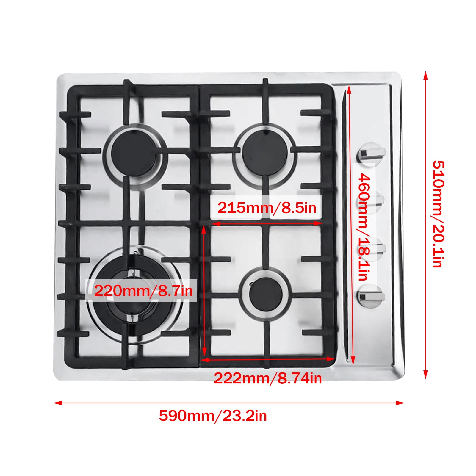 Details about   23" Stainless Steel Built-in 4 Sealed Burners Stove High Powere Gas Cooktop 