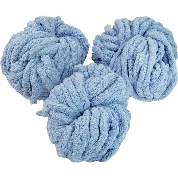 Chunky Yarn for Crocheting & Arm Knitting- ICY Blue 3 Pack Jumbo Chenille Yarn, 72 Yards Total, 20mm Super Soft & Thick for Blankets, Pillows, Home Decor, Easter Basket Stuffer Gifts & Spring Crafts