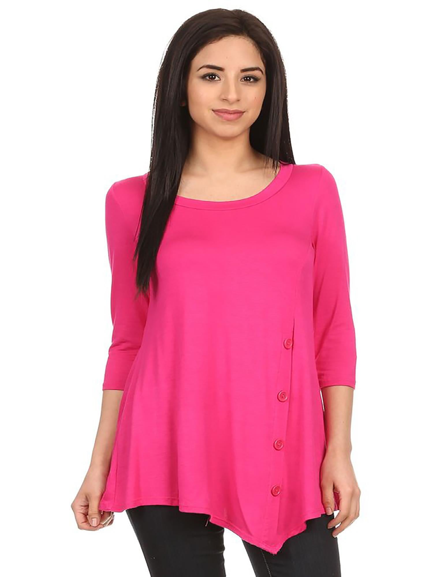 Women's Plus Size Solid Lightweight Button Trim Detail Casual Tunic Top