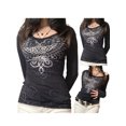 thumbnail image 6 of KOMOO Women Slim Printed T-shirt Adults Long Sleeve Round Neck Tee Top Gothic Blouse Pullover, 6 of 7
