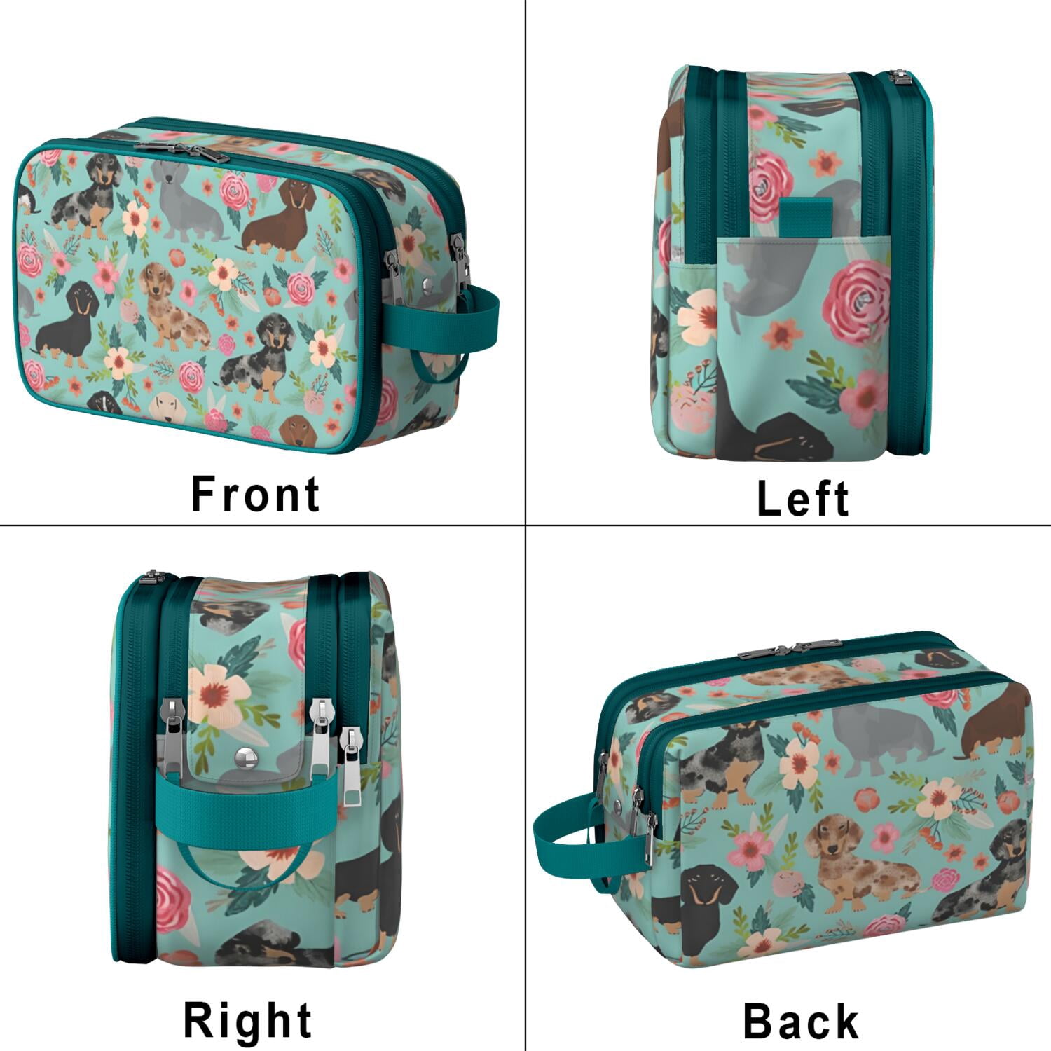 Toiletries Bag,Dachshund and Flower Mens Womens Toiletry Bag Bathroom Bag,Waterproof Toiletry Travel Bag Dopp Kit Shaving Bag 11x6.3x5.1 Inch