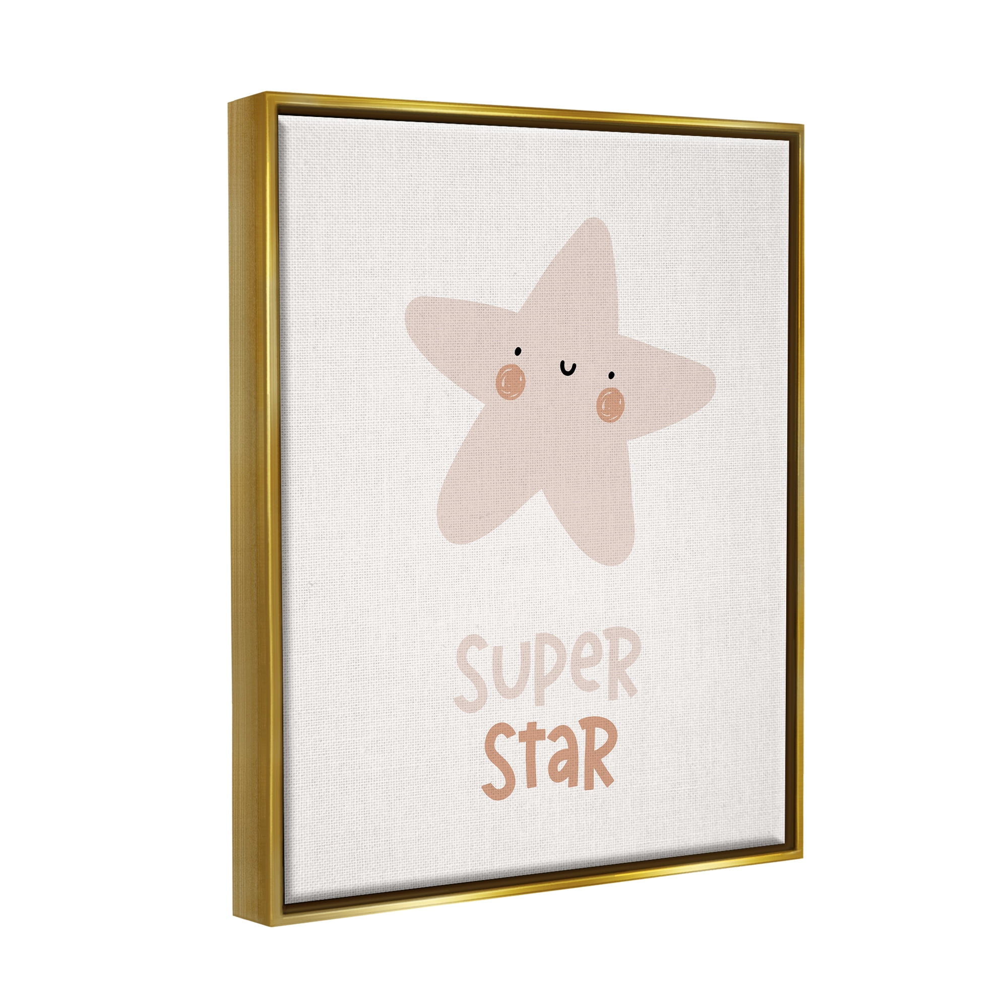 Stupell Industries Smiling Super Star Inspirational Painting Gold Floater Framed Art Print Wall Art, 17 x 21