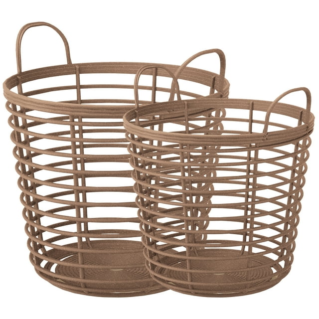 PRISP Oaka Home Storage Baskets - Set of 2 Decorative Multipurpose Bins with Handles for Throw Blankets, Laundry, Toys and Organization in Living Room, Bedroom and Bathroom