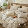 thumbnail image 6 of MooMee Striped Duvet Cover Set Full 100% Washed Cotton Linen Like Textured Breathable 3-Piece (Tannish Linen Grey& White Pinstripes), 6 of 6