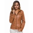 thumbnail image 5 of Osfvolr Womens Removable Hooded Long Sleeves Fashion Biker Leather Jackets Quilted Slim PU Coats with Zipper Brown XXL, 5 of 8