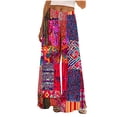 thumbnail image 2 of Weiqiqre Palazzo Pants for Women Summer Boho Palazzo Pants High Waist Wide Leg Floral Casual Cotton Lounge Trousers with Pockets, 2 of 9