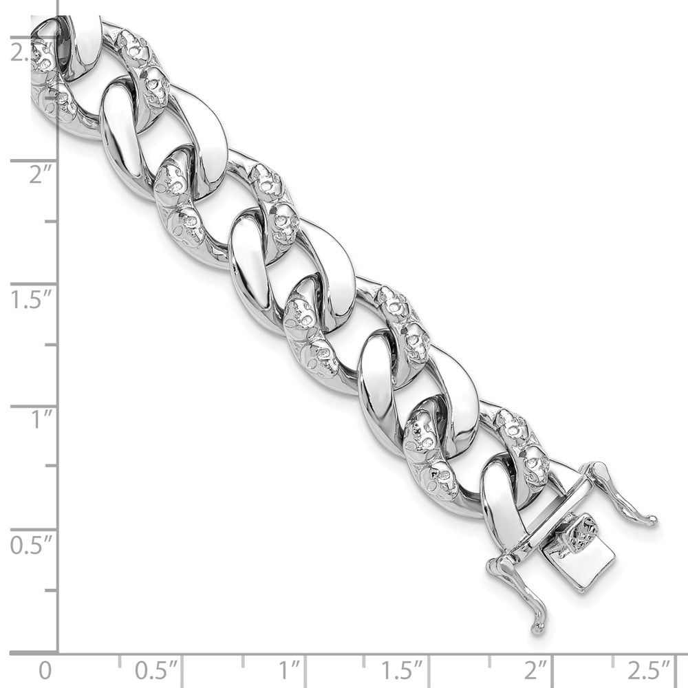 Diamond2Deal 925 Sterling Silver Rhodium-plated 12mm Skull Curb Link Bracelet for Men 8.25"