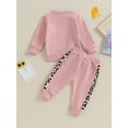 thumbnail image 4 of Bagilaanoe 2PCS Toddler Baby Girl Pants Set Letter Leopard Print Long Sleeve Sweatshirt Pullover Tops + Sweatpants 6M 12M 18M 24M 3T Kids Casual Sweatsuits, 4 of 9