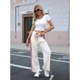 thumbnail image 6 of Women'S Wide Leg Pants Drawstring High Rise Side Striped Slouchy Palazzo Pants with Pockets Beige Red Edge S, 6 of 7