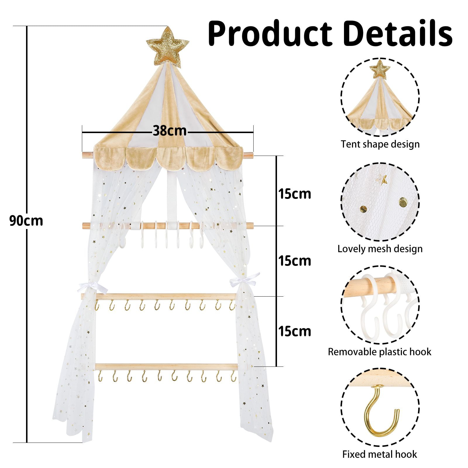 With 10 Hooks Headband Holder, Hair Bow Organizer with Pocket, Hair Accessories Wall Closet Hanging Storage Displayfor Girls Baby Toddler, for Hair Ribbons Ties Clips