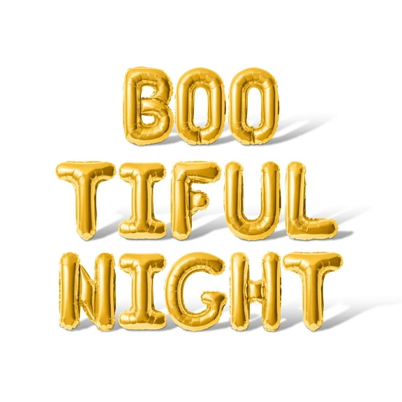 Letter Balloons - BOO TIFUL NIGHT 16" Inch Alphabet Letters Foil Mylar Balloon Halloween Party Banner (Gold)
