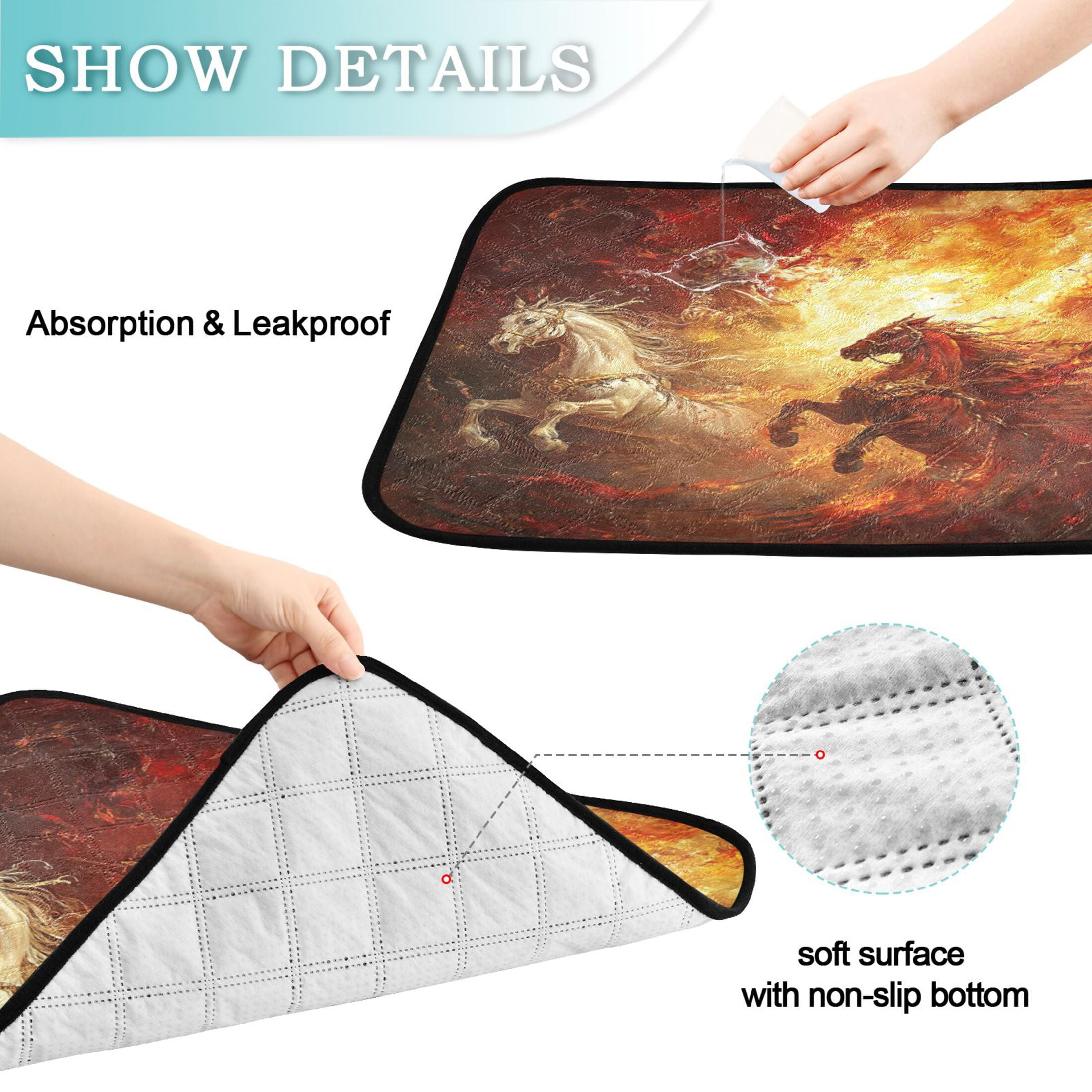 Qxltty Flaming War Horses Cat litter Pads Pet Set of 3 Diaper Mats Center Anti-leakage Layer Absorbent Soft and Comfortable
