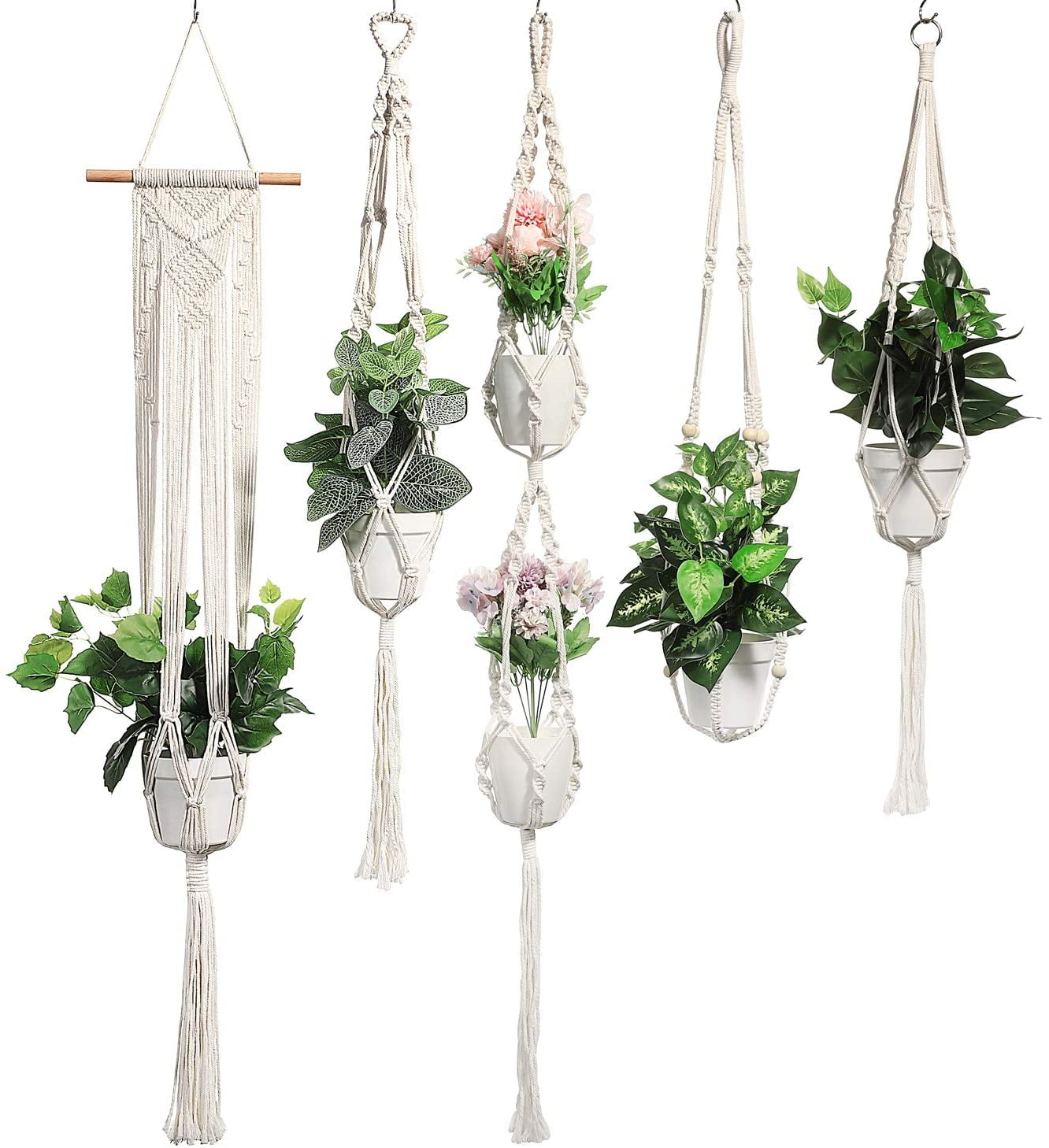 ANGTUO Macrame Plant Hangers Shelf Holder Hanging Planter Stand Flower Pots for 