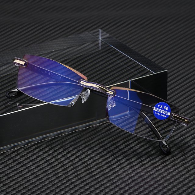 Gafas de lectura con recorte de diamantes sin montura, película azul claro anti-azul Irfora Blanco