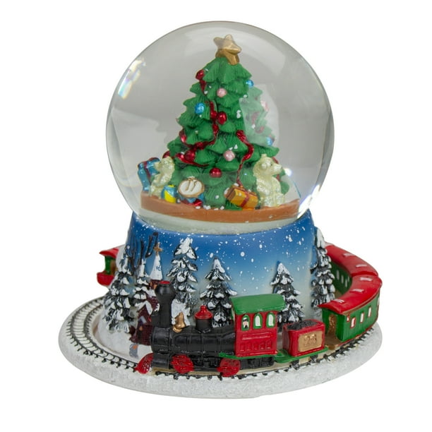 7" Rotating Train And Christmas Tree Musical Animated Snow Globe