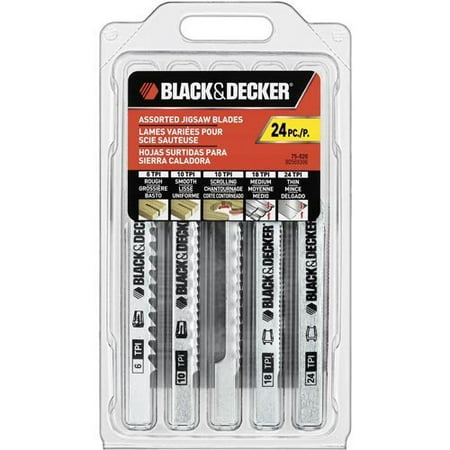 Black & Decker 75-626 Assorted Jigsaw Blades Set, Wood and Metal, 24-Pack, Scrolling blades ideal for intricate cutting in wood, by (Best Jigsaw Blade For Cutting Curves In Wood)