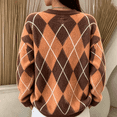 thumbnail image 4 of Women Argyle Sweater Oversized Knit Pullover Crewneck Colorblock Long Sleeve Cozy Fall Winter Tops, 4 of 4