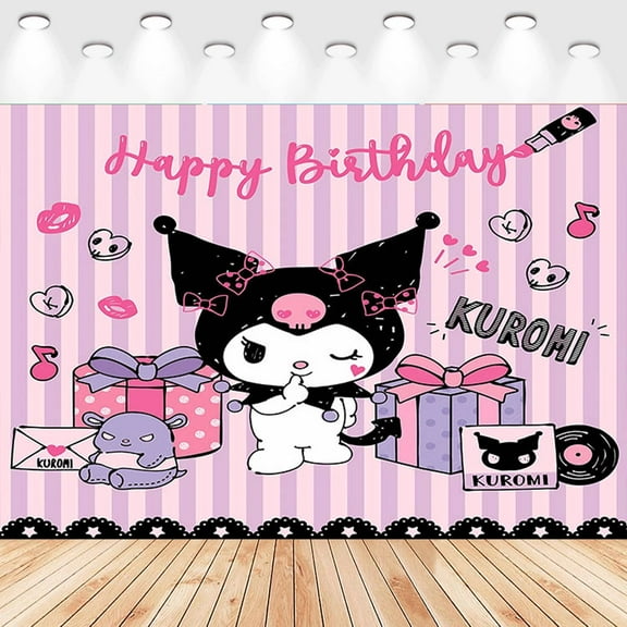 5 X3ft Kuromi Cartoon Birthday Party Decorations Supplies, Masks Party Photography Backdrop Photo Decor Banner, Kids Boys Baby Shower Photography Backdrop