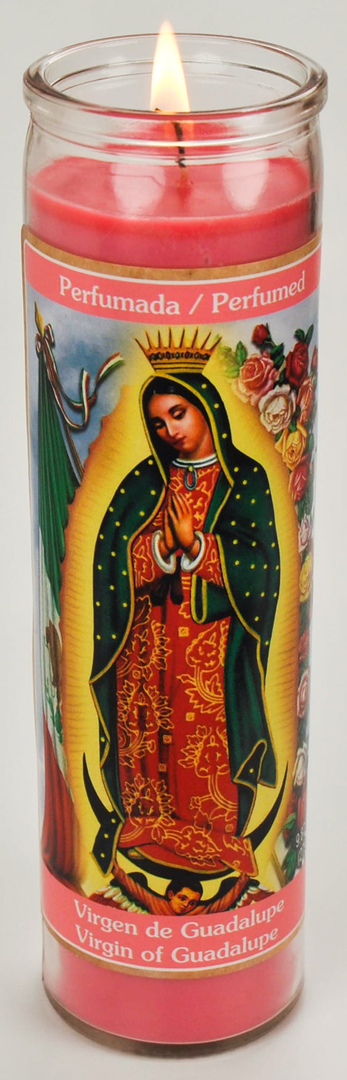Prayer Candle V Guadalupe Rose Scent Pink Wax, 8 Inch