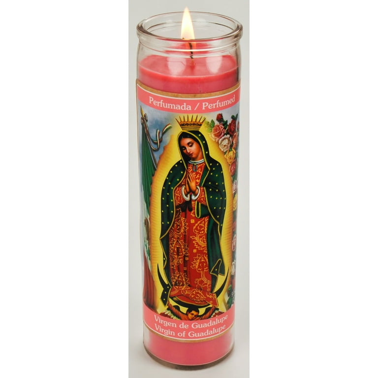 Prayer Candle V Guadalupe Rose Scent Pink Wax, 8 Inch