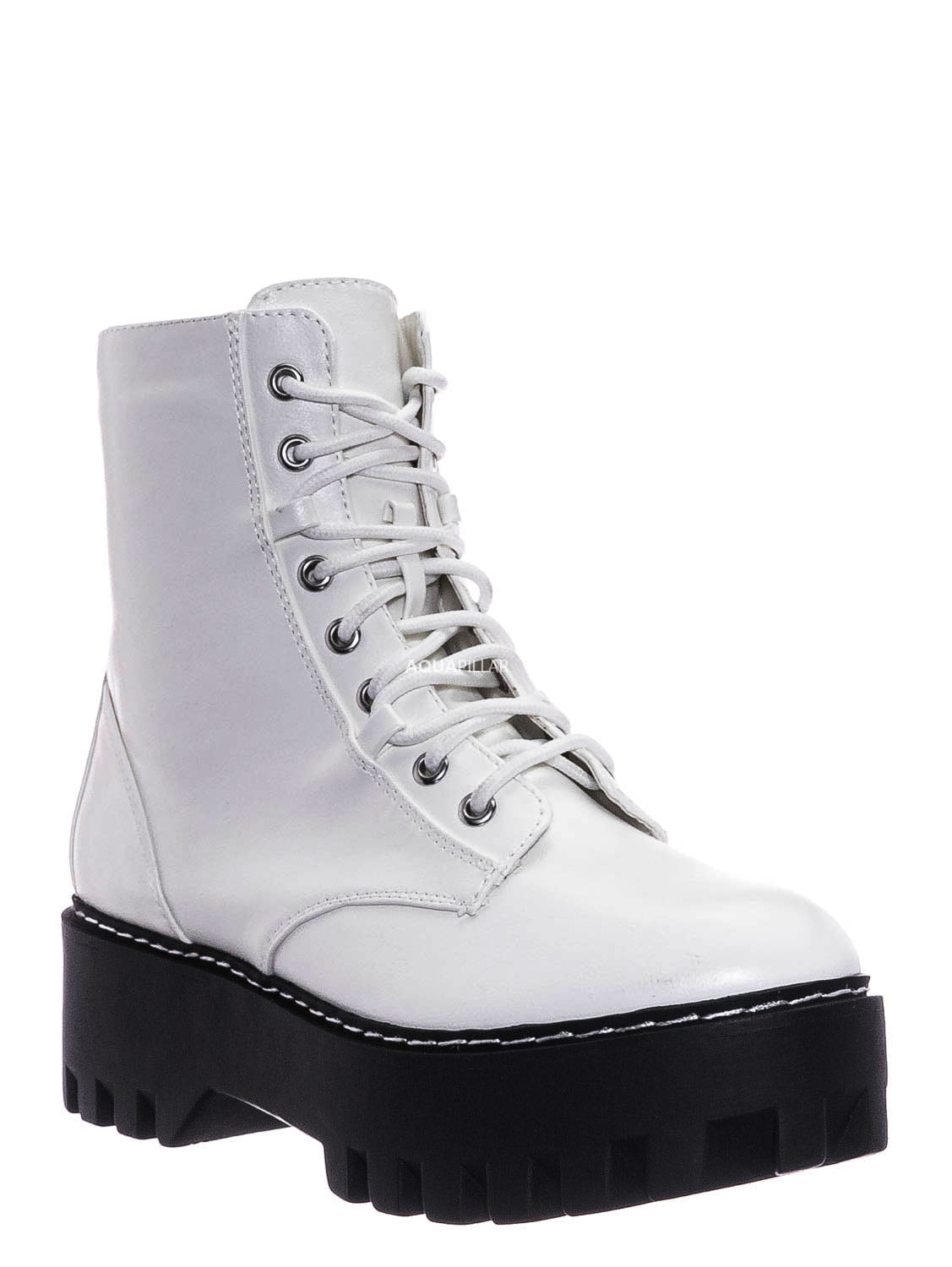 Firm Lace Up Combat Bootie Fashion Military Threaded Lug Sole Ankle Boots 