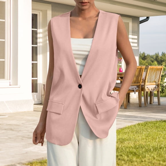 IMENGL Sleeveless slim elegant work waistcoat vest, Pink L, Size M-2XL