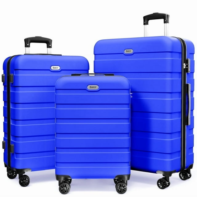 Ensemble de Bagages 3 Pcs, Valises Rigides Légères en PC ABS avec Serrure TSA, Bagage de Cabine à Roulettes, BrightBlue