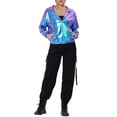 thumbnail image 2 of INSPIRE CHIC Women's Holographic Hooded Shiny Casual Long Sleeve Zipper Metallic Jacket XS Blue, 2 of 5