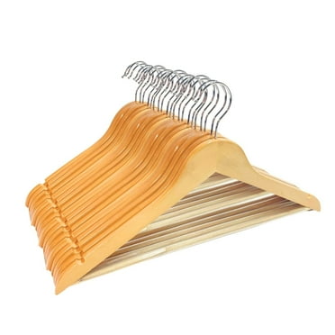 Wooden Clothes Hangers - Pack of 20 with Non-Slip Bar, 360° Swivel Hook & Cut Notches for Coats, Suits, Shirts & Dresses, Solid Wood Hangers, Durable & Smooth Finish Wooden Hangers