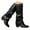 Black, variant on Ladies Fold Over Slouchy Tall Western Boots Faux Leather Snip Toe Block Heel Knee High Boots